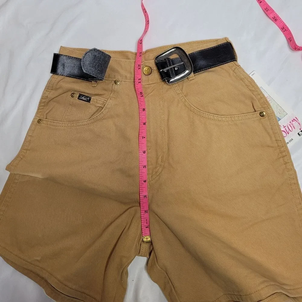 NEW Vintage 90s tan high waisted‎ belted baggy midi denim shorts S